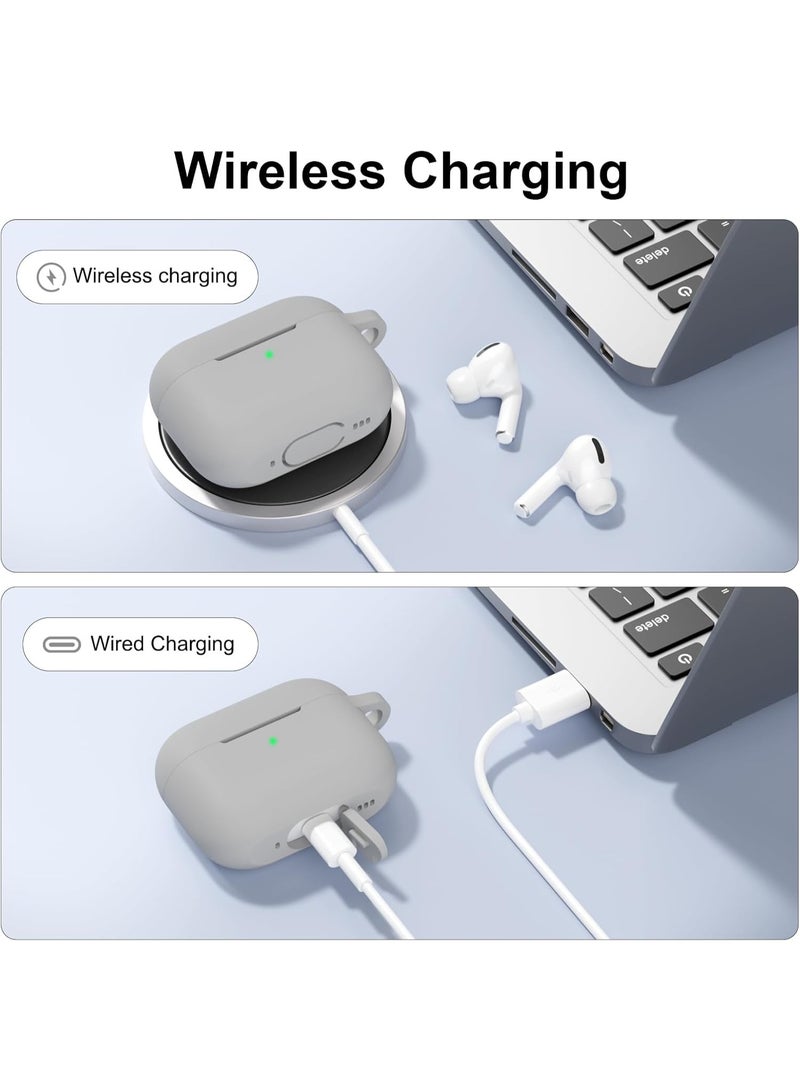 أكاليكس غطاء حماية من السيليكون لمجموعة AirPods Pro 3، سلسلة مفاتيح للنساء والرجال، مناسب للجيل الثالث (رصاصي) - Image 2